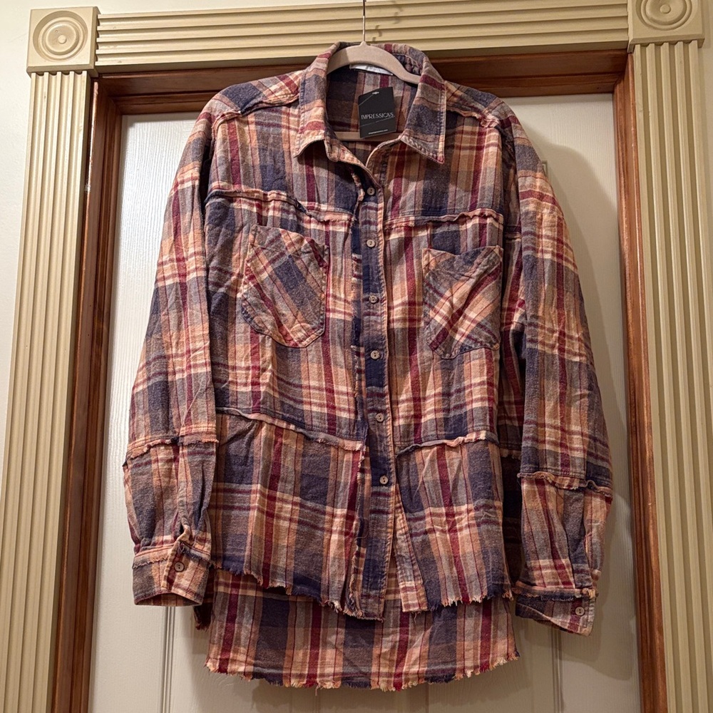 Plaid Button Down Shirt - Blue and Beige